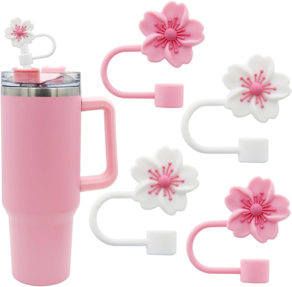 Wholesale 10mm silicone straw cap cute cherry blossom shape beverage straw plug set
